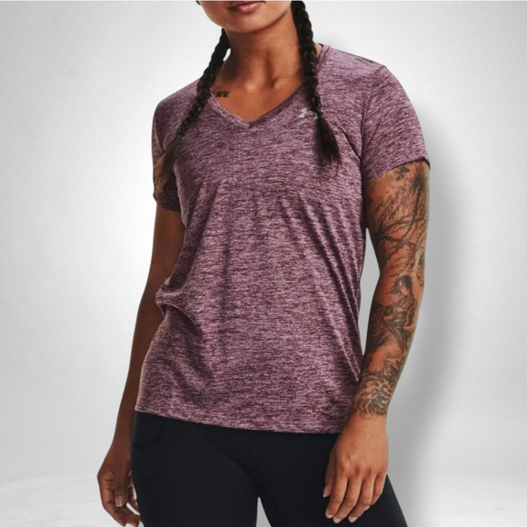 Under Armour Tops - Under Armour T-Shirt Small Heathered Purple Short Sleeve V-neck Athletic T-Shirt